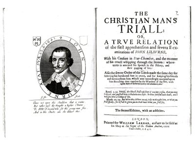 Frontispice till The Christian Mans Trial av John Lilburne (ca 1614-57) 1641 av English School