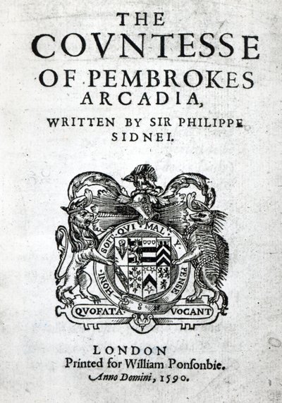 Frontispice till grevinnan av Pembrokes Arcadia av Sir Philip Sidney, 1590 av English School