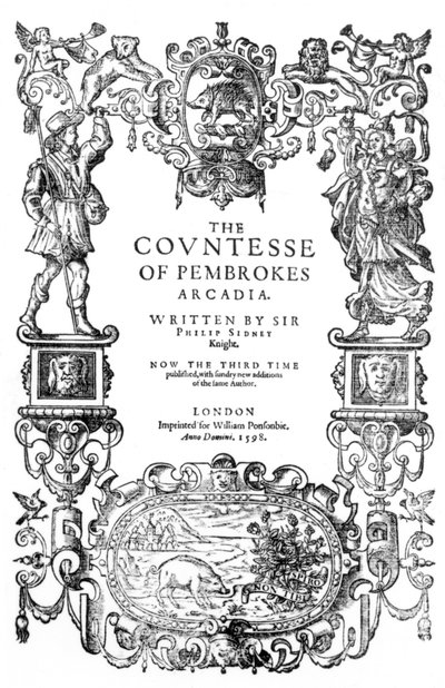 Frontispice till grevinnan av Pembrokes Arcadia av Sir Philip Sidney, 1598 av English School