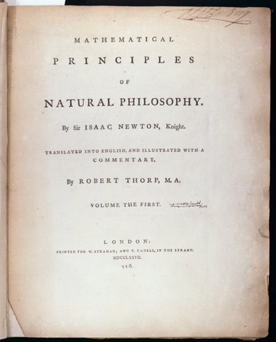 Frontispice till volym I av The Mathematical Principles of Natural Philosophy av Sir Isaac Newton (1642-1727) 1777 av English School