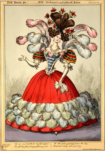 Hel klänning för _ 1828 - Dedikerad till den fjädrade rasen, 1828 (handfärgad gravyr) av English School