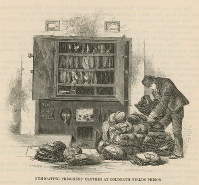 Desinficerande fångars kläder i Coldbath Fields Prison av English School