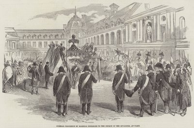 Marskalk Exelmans begravningsprocession till Invalides-kyrkan i Paris (gravyr) av English School