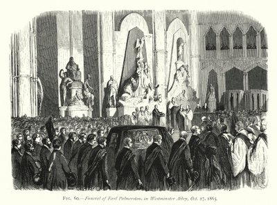 Earl Palmerstons begravning i Westminster Abbey, 27 oktober 1865 (gravyr) av English School