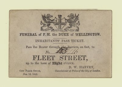 Begravning av The Duke of Wellington, Inhabitants Pass Ticket av English School