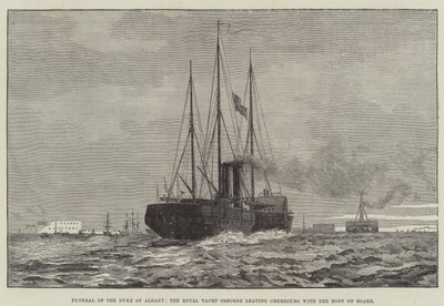 Begravning av hertigen av Albany, Royal Yacht Osborne lämnar Cherbourg med kroppen ombord (gravyr) av English School