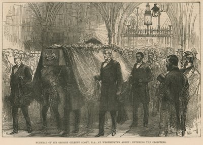 Begravning av den avlidne Sir George Gilbert Scott, RA, i Westminster Abbey, på väg in i klostret av English School