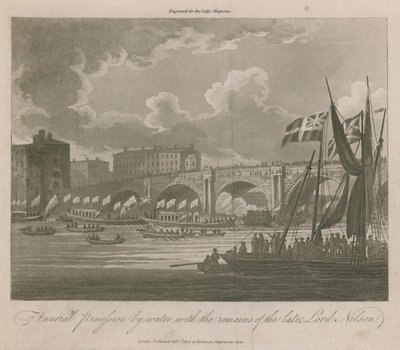 Begravningståg vid vatten med kvarlevorna av den bortgångne Lord Nelson av English School