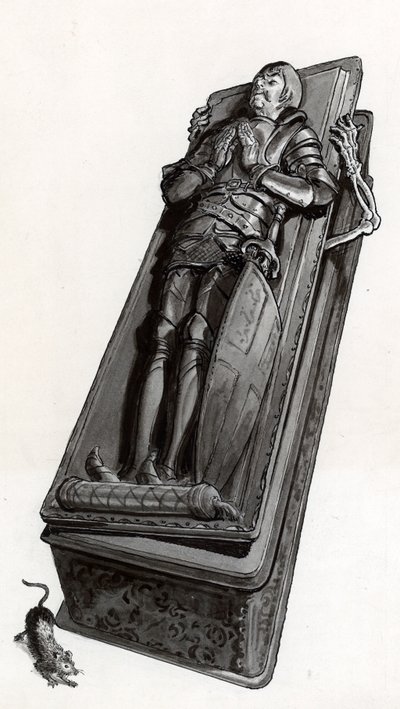 Begravningsmonument med skelett som kommer ut av English School