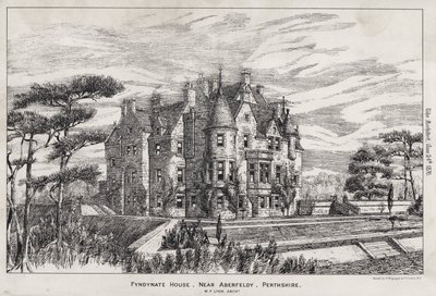 Fyndynate House, nära Aberfeldy, Perthshire (gravyr) av English School