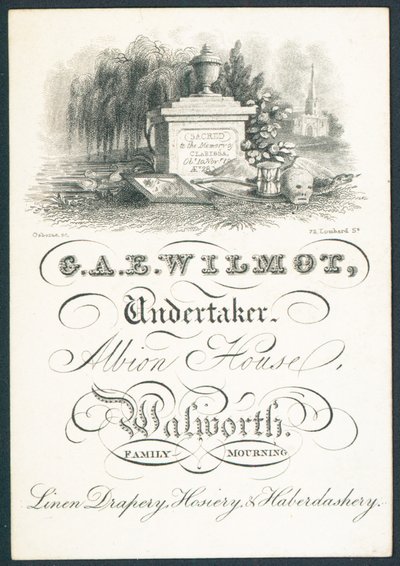 G A E Wilmot, begravningsentreprenör, handelskort av English School