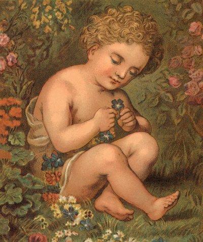 Trädgårdsblommor (färg litho) av English School