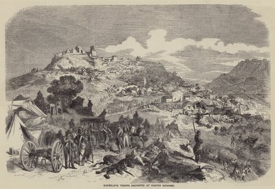 Garibaldis trupper i läger vid Castro Giovanni (gravyr) av English School