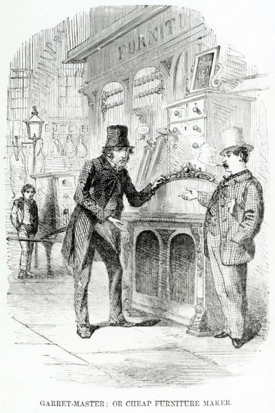 Garret-Master, eller billig möbelmakare, c.1840 av English School