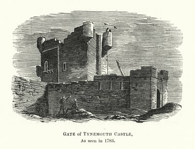 Gate of Tynemouth Castle, som sett 1783 (gravyr) av English School