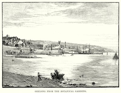 Geelong från den botaniska trädgården (gravyr) av English School