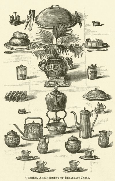 Allmänt arrangemang av frukostbord (gravyr) av English School