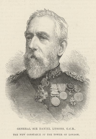 General Sir Daniel Lysons, GCB, New Constable of the Tower of London (gravyr) av English School