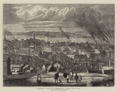 Allmän bild av Sheffield från öster (gravyr) av English School