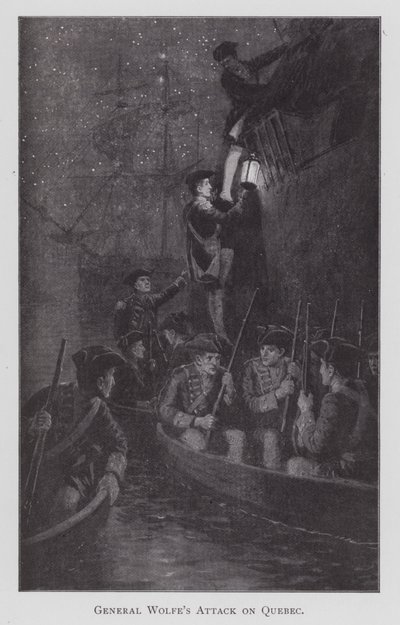 General Wolfes attack mot Quebec (litho) av English School