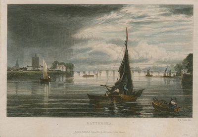 Allmän vy av båtar på Themsen vid Battersea av English School