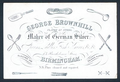 George Brownhill, tillverkare av tyskt silver, handelskort av English School