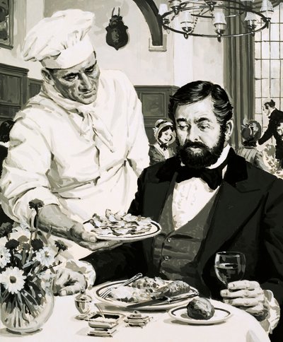 George Crum, uppfinnaren av potatischipsen, presenterar sin skapelse av English School