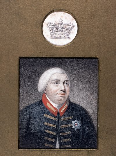 George III (1738-1820) i Windsor Uniform, ca 1790 (färgad sticklinggravyr) av English School
