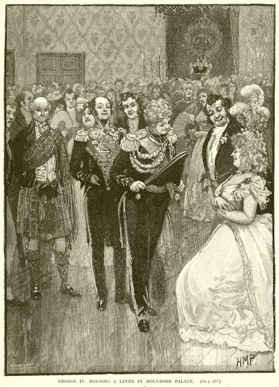 George IV håller en Levee i Holyrood Palace av English School