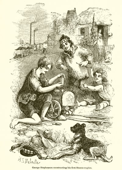 George Stephenson bygger sin första ångmotor av English School