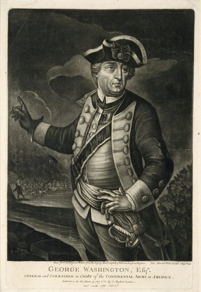 George Washington, Esqr., general och överbefälhavare för den kontinentala armén i Amerika av English School