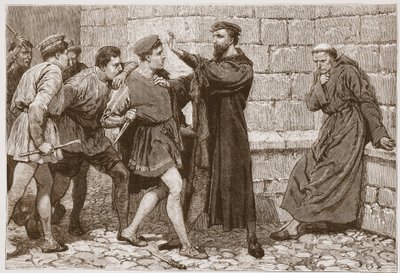 George Wishart skyddar sin blivande lönnmördare, illustration från "The History of Protestantism" av James Aitken Wylie (1808-1890), pub. 1878 (gravyr) av English School