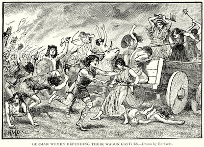 Tyska kvinnor försvarar sina vagnborgar (gravyr) av English School