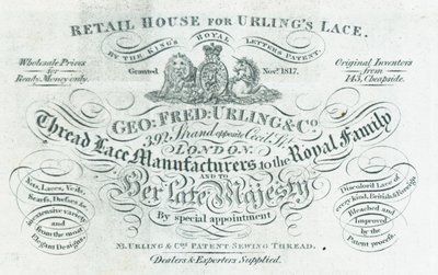 George Fred Curling & Co, tillverkare av trådspetsar, handelskort av English School