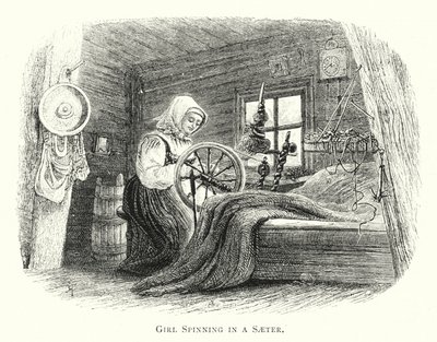 Girl Spinning in a Saeter (gravyr) av English School