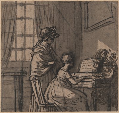 Girl at a clavichord, c.1800 (penna & tvätt på papper) av English School