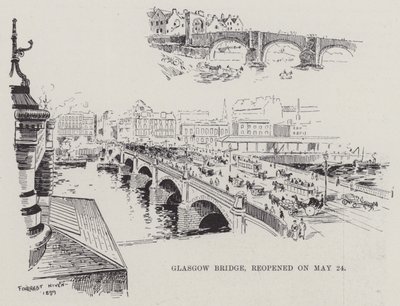 Glasgow Bridge, öppnade igen den 24 maj (gravyr) av English School