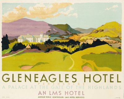 Gleneagles Hotel, affisch som annonserar LMS, 1924 av English School