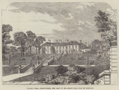 Glossop Hall, Derbyshire, säte för Hans nåd, hertigen av Norfolk (gravyr) av English School