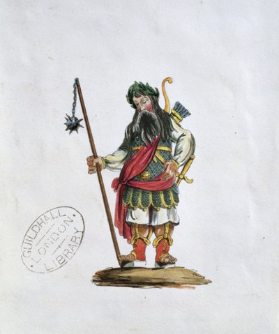 Gog, illustration av en av Guildhall-statyerna av de legendariska jättarna (se även 106546) av English School
