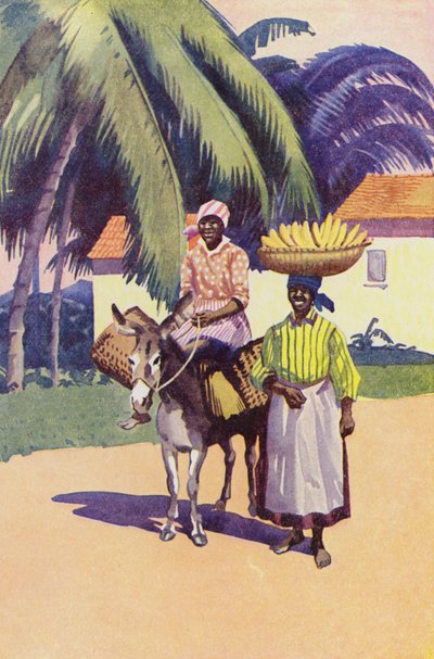 På väg till marknaden, Jamaica (färglitografi) av English School