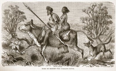 Går till marknaden - landvägen, illustration från The Pictorial Edition of the Life and Discoveries of David Livingstone av J. Ewing Richie, pub. av A. Fullarton & Co., 1876 av English School