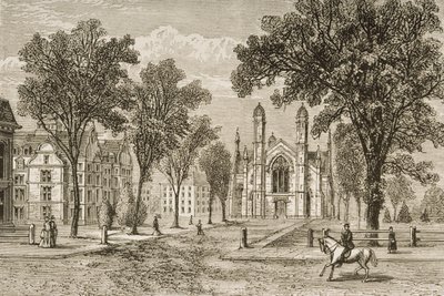 Gore Hall, Harvard University omkring 1870, från "American Pictures" utgiven av Religious Tract Society, 1876. av English School
