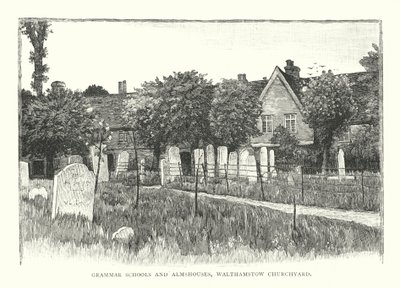 Gymnasieskolor och fattighus, kyrkogården i Walthamstow (gravyr) av English School