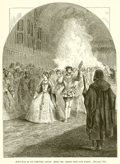 Grand Ball på Old Greenwich Palace: Henry VIII. dansar med Anne Boleyn av English School
