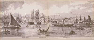 Grand Panorama of London, från Themsen med utsikt mot Shadwell, East India Docks and Limehouse, 1849 (trägravyr) av English School