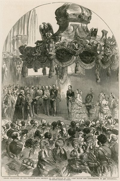 Stort mottagande av den franska kejsaren och kejsarinnan av Lord Mayor and Corporation i Guildhall, London av English School