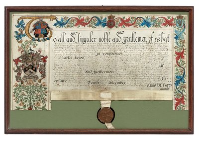 Beviljning av vapen till Charles Hewitt, 1597 av English School