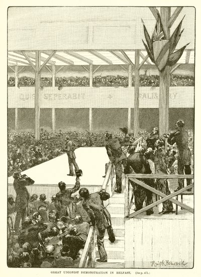 Stor unionistdemonstration i Belfast, 1890 av English School