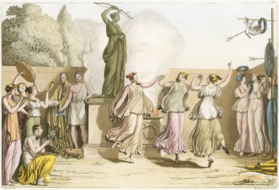 Græske kvinder danser omkring statue af Dianaswed av English School